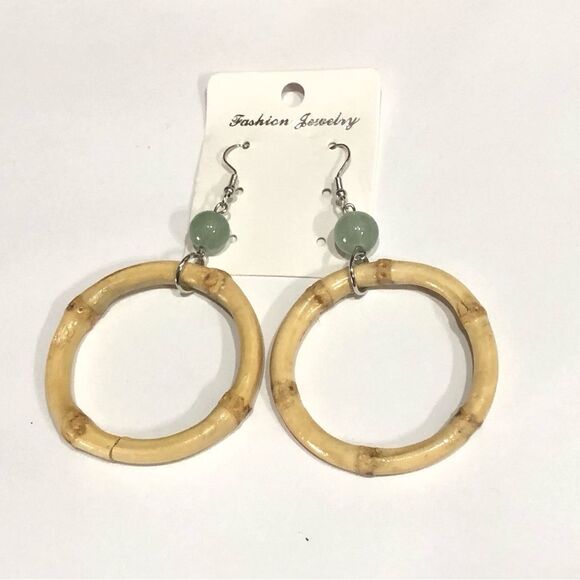 Asian Inspired Beaded Bamboo Hoop Earrings - 217 - Picture 5 of 8